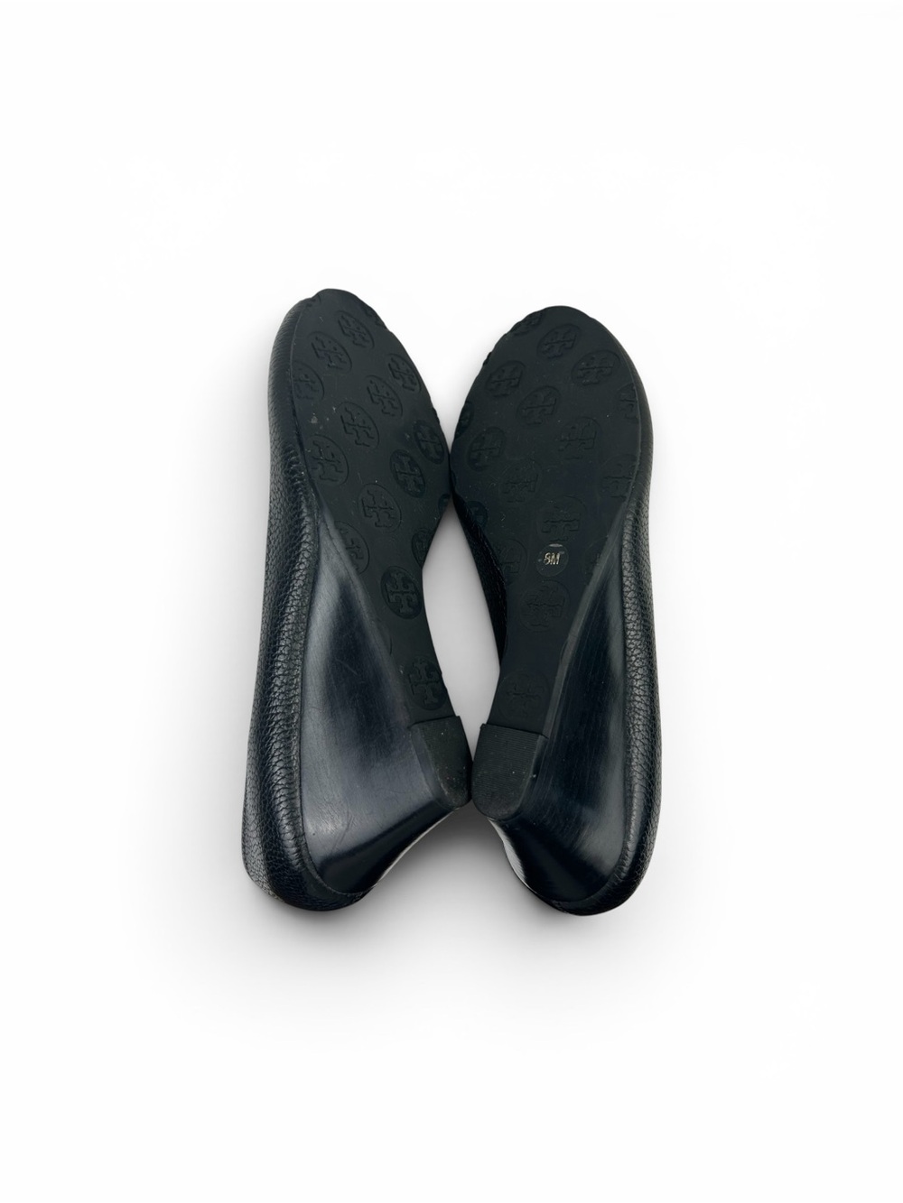 Tory Burch Black Pebbled Leather Peep-Toe Wedge Shoes - Picture 5 of 7